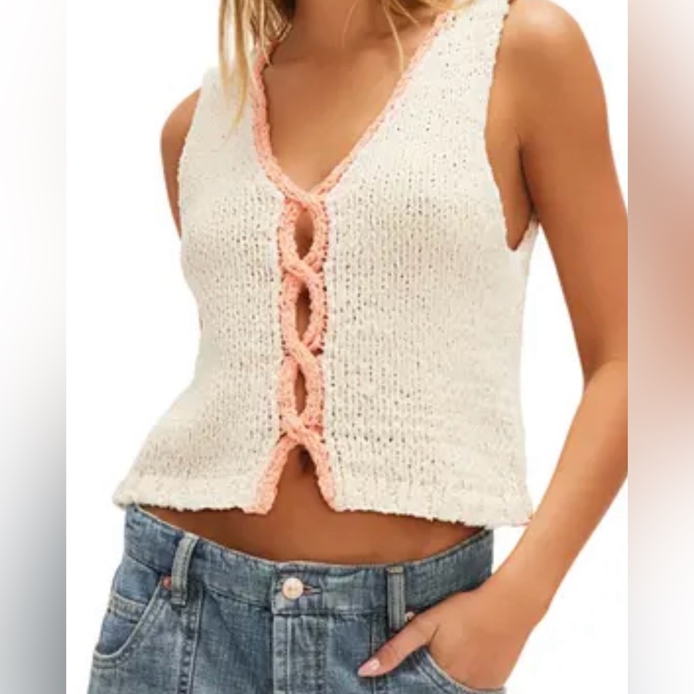 NWT Free People Sicily women’s Small sleeveless cutout cropped ivory sweater